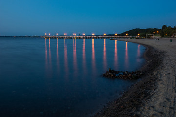 Baltic pier in Gdynia Orlowo at night, Pomorze, Poland