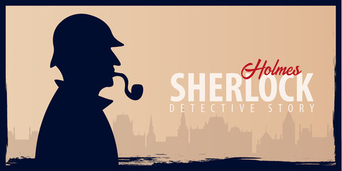 Obraz premium Sherlock Holmes banners. Detective illustration. Illustration with Sherlock Holmes. Baker street 221B. London. Big Ban.
