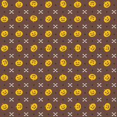 Halloween background. Seamless pattern design. Yellow and brown color theme. Vector illustration