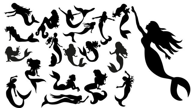  silhouette of a mermaid, set