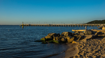 Baltic pier in Gdynia Orlowo at sunny day, Pomorze, Poland
