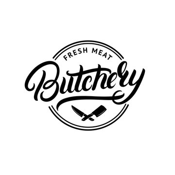 Butchery hand written lettering logo, label, badge, emblem.