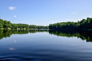 Fototapeta na wymiar blue sky reflection in water lake