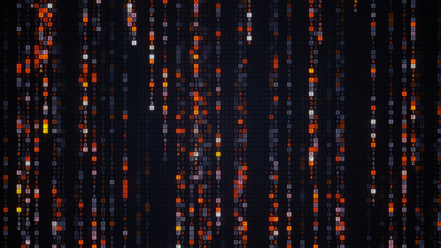 Orange matrix rain of digital HEX code