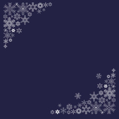 Corner of snowflakes on blue