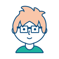 flat line  colored man   face  with  glasses  over white  background  vector  illustration