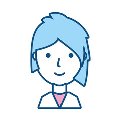 flat line   colored  woman face  over white background  vector illustration