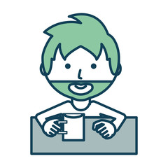 flat line colored man   drinking coffee  over white  background  vector illustration