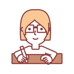 flat line  colored  woman   face  with  glasses  over white  background  vector  illustration