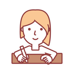 flat line  colored woman   writing  over white  background  vector illustration
