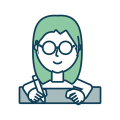 flat line  colored  woman   face  with  glasses  over white  background  vector  illustration