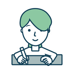 flat line  colored woman   writing  over white  background  vector illustration