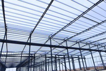 The steel frame structure is under construction