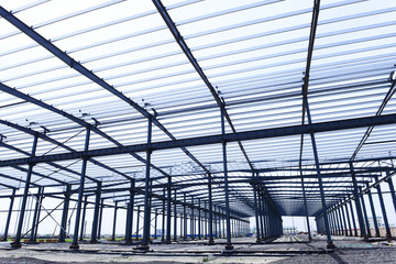 The steel frame structure is under construction