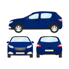 Fototapeta premium 1643384 Car vector template on white background. Business hatchback isolated. blue hatchback flat style. front side back view