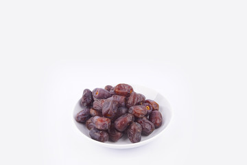 Close up concept of dried Dates and Dates concentrate on isolated white background.