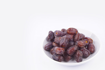 Close up concept of dried Dates and Dates concentrate on isolated white background.