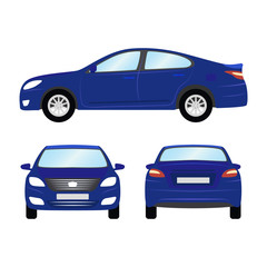 1643406 Car vector template on white background. Business sedan isolated. blue sedan flat style. side back front view
