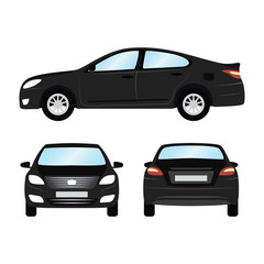 Plakat 1643404 Car vector template on white background. Business sedan isolated. black sedan flat style. side back front view