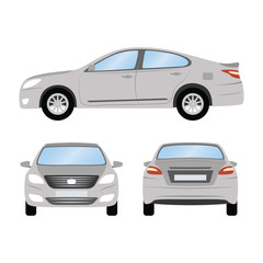 1643403 Car vector template on white background. Business sedan isolated. grey sedan flat style. side back front view