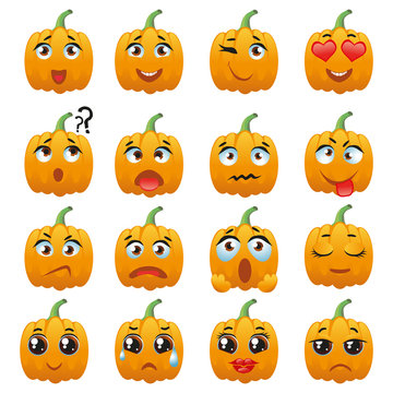 Halloween Pumpkin Character Emoji Vector Collection