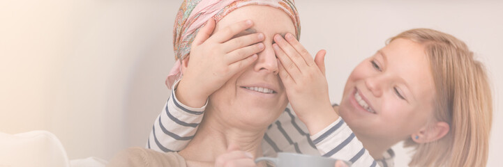 Woman with covered eyes