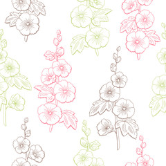 Mallow flower graphic color sketch seamless pattern illustration vector
