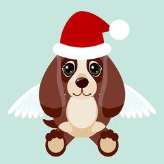 New Year: Eastern calendar. Year of the dog. A dog in Santa hat. Christmas Dog angel with wings.