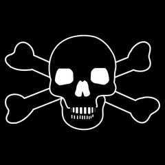 Skull with  Crossbones Icon Symbol Design. Vector illustration of skull isolated on black background. Halloween graphic.