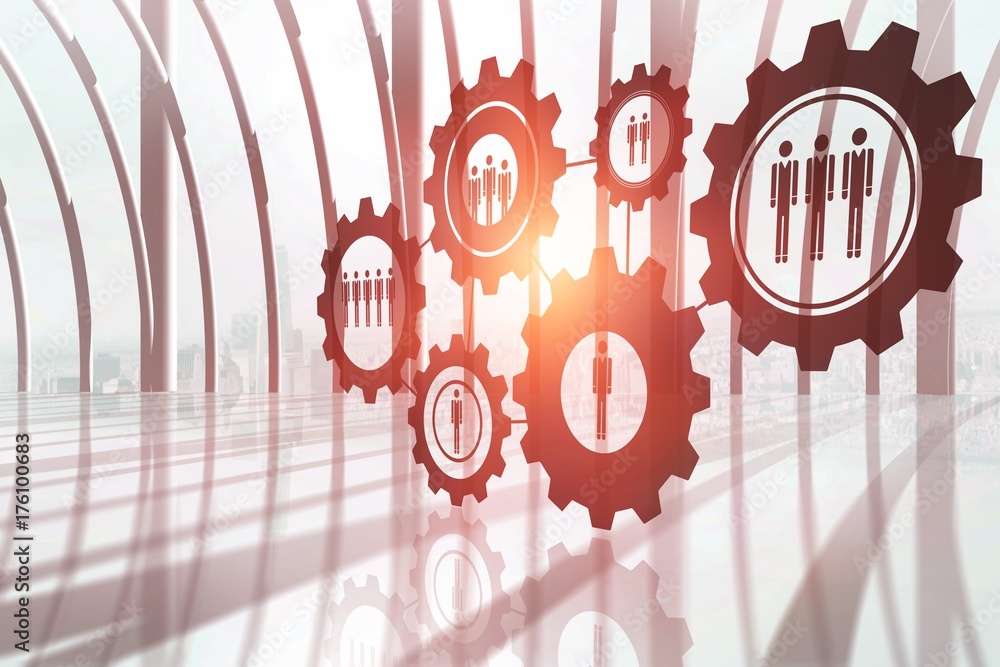 Poster composite image of digital composite image of gears with human