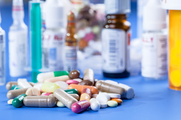 Capsule tablets and vials with medicines
