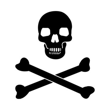 Skull with  Crossbones Icon Symbol Design. Vector illustration of skull isolated on white background. Halloween graphic.