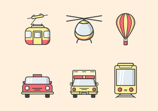 Set vector line icons of vehicles.