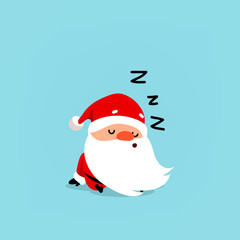 Santa Claus sleeps. Cute emotional Christmas character. Element from the collection. Vector illustration isolated on light blue background