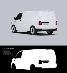White Van Mockup on bright Ground for vehicle signage with Mask