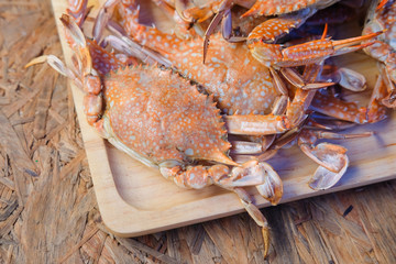 Hot Steamed crabs on wooden dish