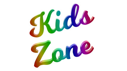 Kids Zone Calligraphic 3D Rendered Text Illustration Colored With RGB Rainbow Gradient, Isolated On White Background
