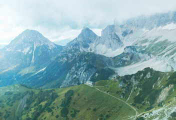 Beautiful vintage of mountain Alps view from Dachstein Glacier in Austria