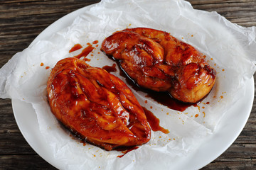 fried chicken breasts in teriyaki sauce