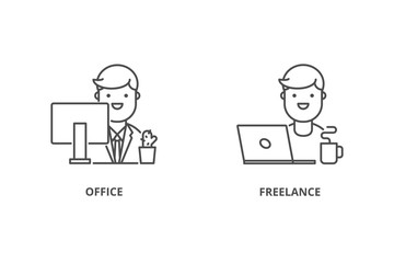 Office worker and freelancer vector icons
