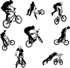 bmx stunt cyclists sketch collection - vector