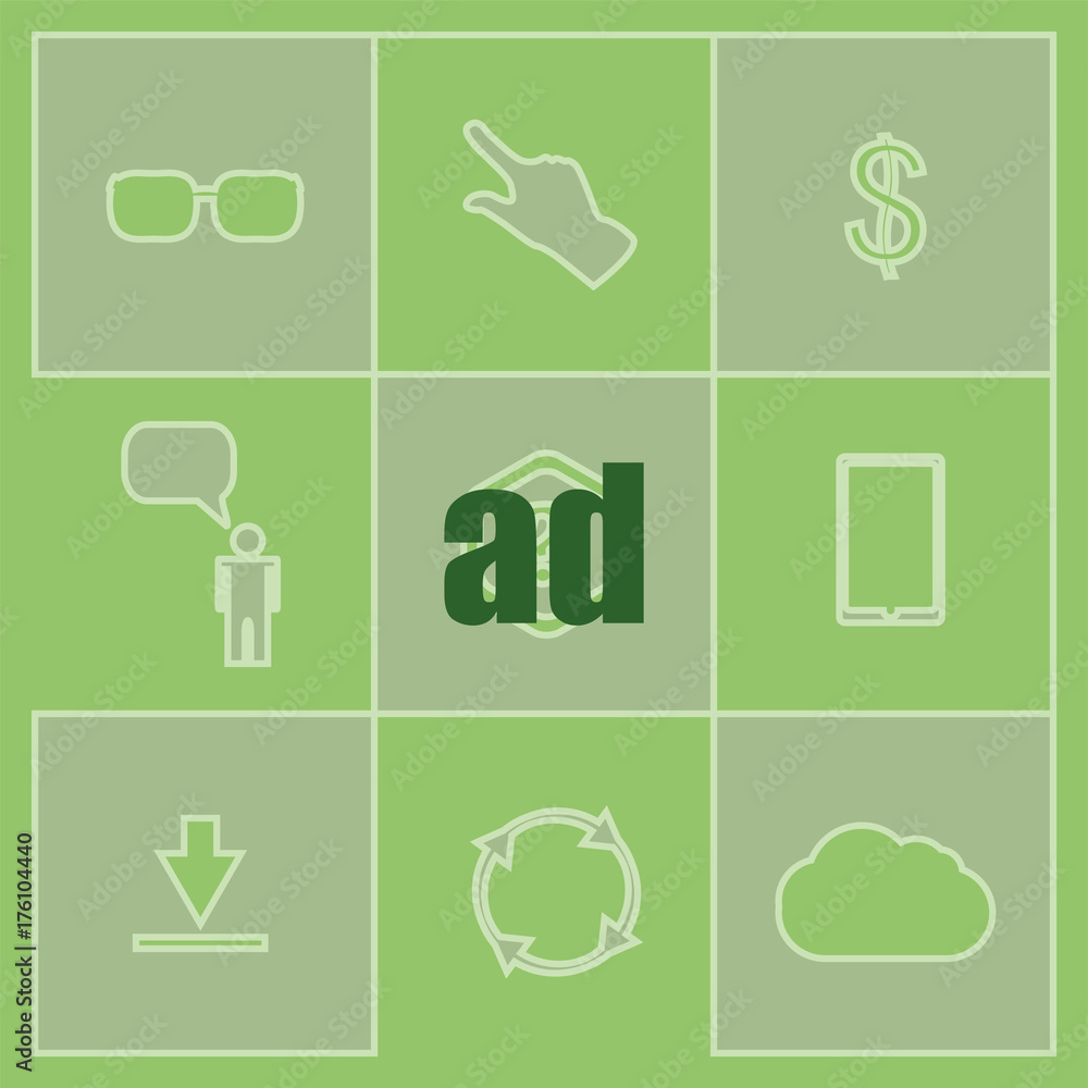 Poster text ad. management concept . icon and button set