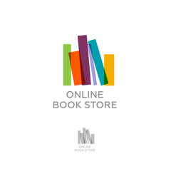 Online book store. Digital library. Colorful books on a light background color.