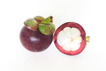 fresh fruit, mangosteen on white background