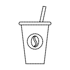 disposable coffee cup with straw and bean emblem icon