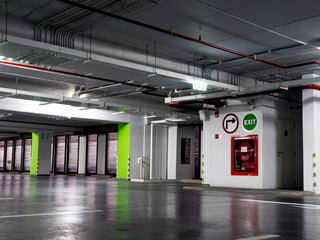 Fire extinguisher with various types of fire extinguishers Located in the fire escape door in the...