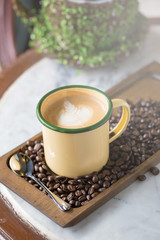 Cup of coffee with beautiful Latte art Selective focus