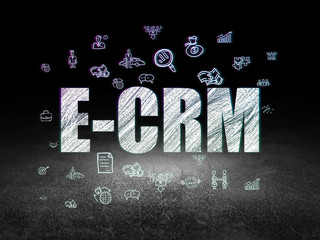 Business concept: E-CRM in grunge dark room