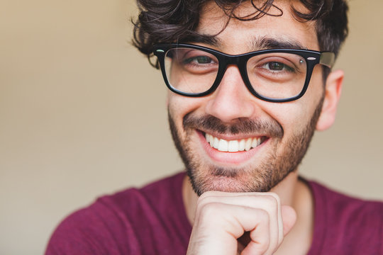 Closeup Portrait of a Young College Student with Glasses