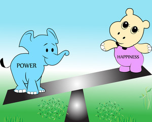 Power and happiness balancing on a scale. Heart and brain balance, mindfulness concept illustration vector.